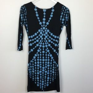 Mara Hoffman Vintage Draped Back Cascade diamond print silk dress Rare